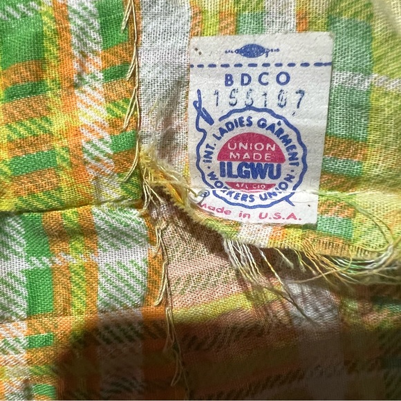 Vintage Yellow, Green, White Plaid Maxi Dress Made in the USA Union Label - Picture 15 of 15